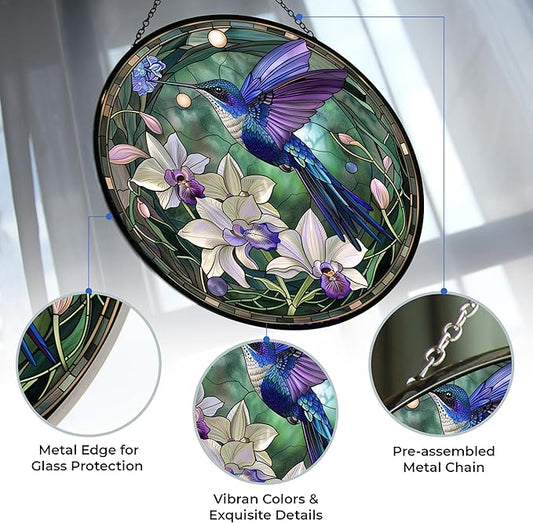 Hummingbird Stained Glass Window Hanging,Hummingbird Sun Catchers Indoor Window Decor,Suncatchers for Windows Hanging, Stained Glass suncatcher Gifts for Women, Christmas