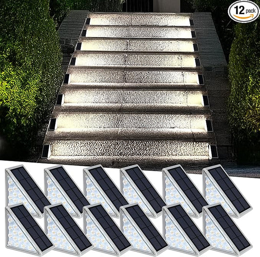 AUDLES LED Solar Step Lights Waterproof Outdoor Stair Lights, Solar Deck Light Outdoor Decor IP67 Solar Lights for Yard, Patio, Garden, Walkways, Front Door, Pathway, Driveway (12)