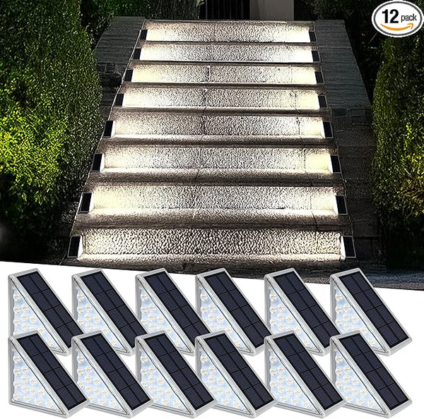 AUDLES LED Solar Step Lights Waterproof Outdoor Stair Lights, Solar Deck Light Outdoor Decor IP67 Solar Lights for Yard, Patio, Garden, Walkways, Front Door, Pathway, Driveway (12)