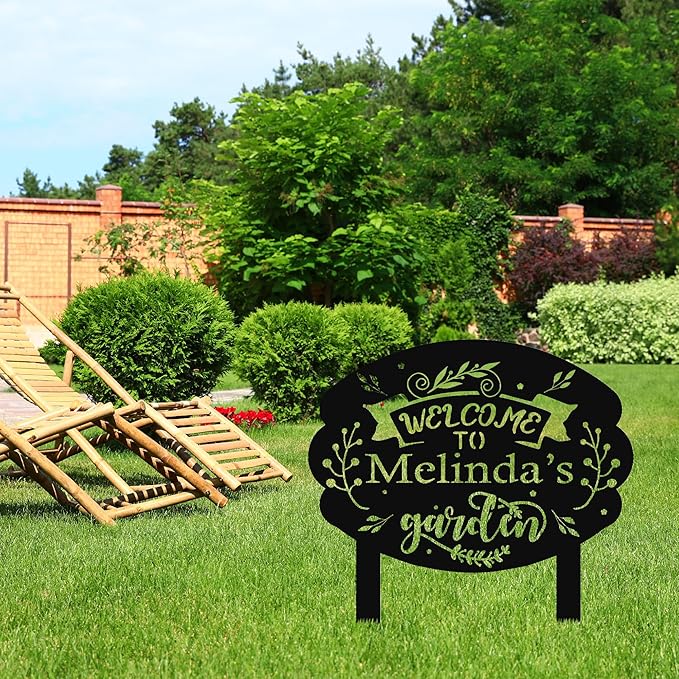 Personalized Metal Garden Sign with Stake, Custom Garden Decor for Outdoor, Custom Family Name Sign, Patio Decorations, Lawn Art, Farmhouse Decorative, Housewarming Gift (CstmDesign10)