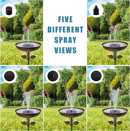 Solar Bird Bath Fountain Pump 6.3" | Floating Solar Fountain with 7V 1.4W Panel | Solar Water Pump for Bird Bath, Pond, Garden & Outdoor Water Features | 5 Spray Patterns