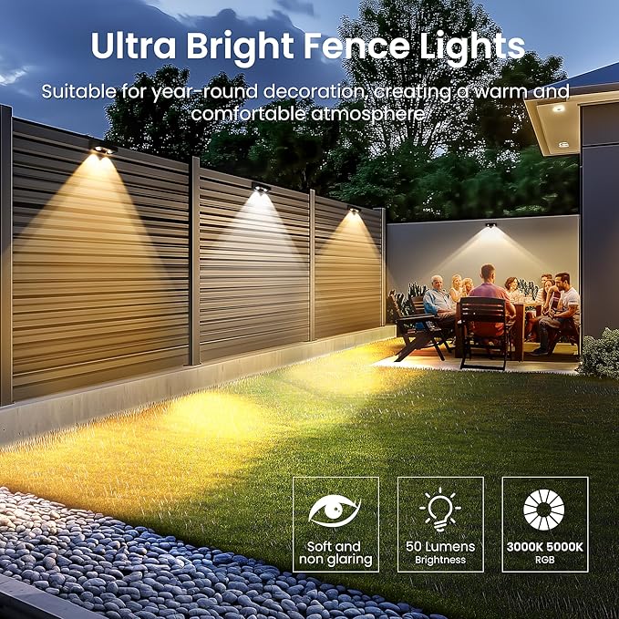SOLPEX Solar Fence Lights Outdoor, 9 Fixed Colors ＆ Color Changing Fence Solar Lights Outdoor Waterproof IP65, LED Deck Lighting for Halloween Wall Backyard Step Railing Patio Pool Porch(12 Pack)
