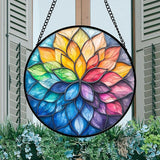 DASTOLL Stained Glass Window Hanging, Colorful Flower Petals Sun Catchers Diamond Glass Panel Hangings Suncatcher Decor for Birthday for Women, Men, Wife, Aunt, and Mom 14.9x14.9 in