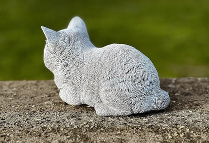 OLOMA Concrete Cat Statue - Grey Stone - Modern - Outdoor Animal Statue - Cat Memorial - Garden Decor - Kitten Figurine - Heavy & Solid - Weather Resistant