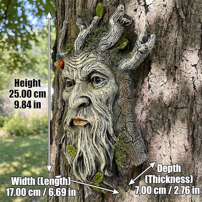 10" Whimsical Tree Face Sculpture, Garden Peeker Statue, Outdoor Trunk Tree Huggers Art, Landscape Accent Ornament, Hanging Fairy Elve Figurine for Yard Art, Trees Decor Wall Mounted Statues