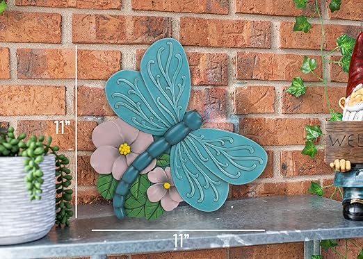 Magnolia Garden 12-Inch Sculpted Teal Dragonfly Decorative Stepping Stone – 3D Floral Resin Garden Walkway Tile – Vibrant Winged Insect Outdoor Accent