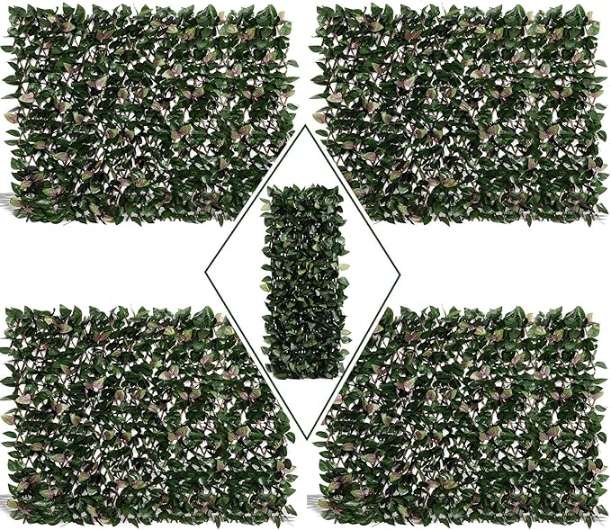 DOEWORKS Expandable Fence Privacy Screen for Balcony Patio Outdoor, 4PCS Faux Ivy Fencing Panel for Backdrop Garden Backyard Home Decorations