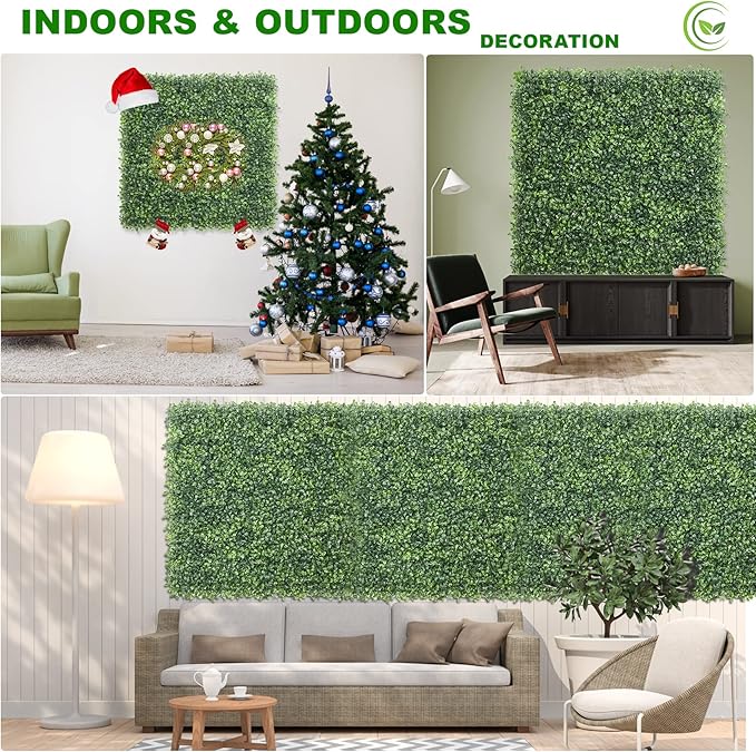 KASZOO 12 Pack 20"x20" Grass Wall Panels - Artificial Boxwood Panels for Greenery Wall Backdrop, Faux Greenery Grass Wall for Fence, Balcony, Patio, Home Decor, Outdoor Privacy Panels, 33 Sq. Ft.