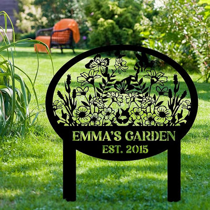 Metal Signs Customized, Personalized Garden Stake Metal Sign, Custom Garden Name Sign, Custom Date Sign with Stakes for Outside, Home Backyard Decor, Farmhouse Patio Decorations, Housewarming Gift