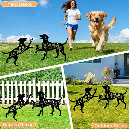 Metal Dog Garden Decor for Outside, Set of 2 Metal Dog Garden Statues,Garden Stakes Decorative for Lawn Decorations, Outdoor Decor Yard Art (15IN)