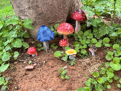 Miniature Resin Mushroom Decor for Fairy Garden – 6 PCS Colorful Mushroom Figurines, Yard Art Ornaments for Outdoor Garden, Bonsai & Terrarium Decorations (Four Set)