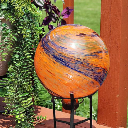 Sunnydaze 10-Inch Gazing Ball for Garden - Glass Gazing Globe for Outside - Garden Orb Yard Decor - Sunset Sky