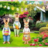 Umigy 3 Pcs Easter Yard Decor Elegant Easter Sign with Stakes 32 x 10 Inch Bunny Holding Carrots Eggs Baskets Lawn Decor Cute Yard Decoraitons for Home Pathway Walkway