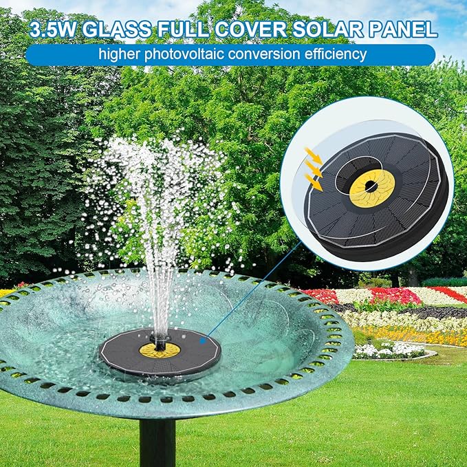 Yzert Solar Fountain for Bird Bath Direct Sunlight High Efficiency 3.5W Glass Panel