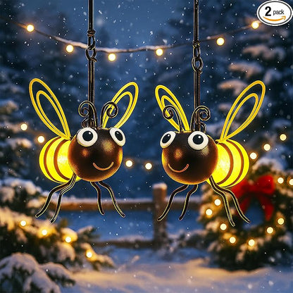 Solar Bee Lights Outdoor for Garden,– Hanging Metal Insect Lights with Hook, Waterproof Butterfly & Dragonfly Decorations for Garden, Yard, Patio, Holiday Gifts for Women & Kids (Golden-2PC)