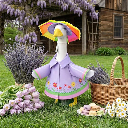 DECOHS 3 Pcs/Set Raincoat Porch Goose Outfits, Summer Lawn Goose Statue Raincoat Costume, Yard Goose Clothes Raincoats Umbrella Hat Outfit for 23" Statue Patio Garden Decoration (Purple)
