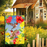 Hummingbird Garden Flags Red Flower Hibiscus and Yellow Lilies Yard Flag Wedding Anniversary Polyester Floral House Banners Double Sided for Spring Summer Party Outdoor Decor 12 x 18 Inch