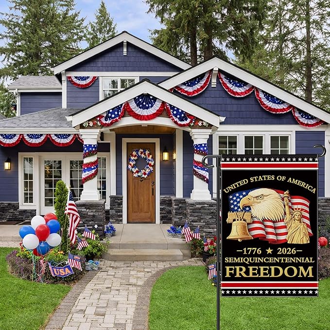 250th Anniversary America Garden Flag, 250 Anniversary USA Flag Patriotic Banner 250 Years of Freedom Yard Sign 4th of July Double-Sided Waterproof 1776-2026 Commemorative Flag 12x18 Inch