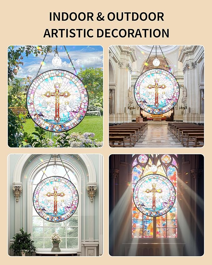 Christian Stained Glass Window Hanging Sun Catcher, Religious Faith for Mom or Grandma, Church Window Decor