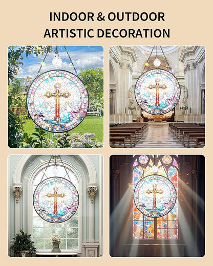 Christian Stained Glass Window Hanging Sun Catcher, Religious Faith for Mom or Grandma, Church Window Decor