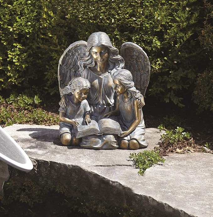 Roman - Angel with Two Children Statue, 15.5" H, Garden Collection, Resin and Stone, Decorative, Gift, Home Outdoor and Indoor Decor, Durable, Long Lasting