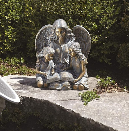Roman - Angel with Two Children Statue, 15.5" H, Garden Collection, Resin and Stone, Decorative, Gift, Home Outdoor and Indoor Decor, Durable, Long Lasting