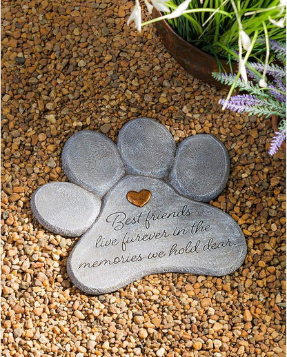 Evergreen Garden 11" Paw Shaped Pet Memorial Garden Stone, Best Friends Live Forever