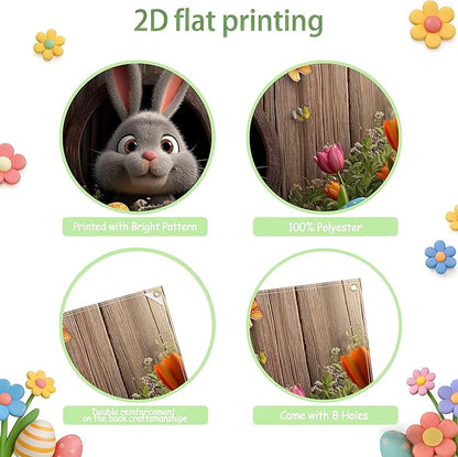 Easter Garage Door Banner Cover, Easter Bunny Colorful Eggs Spring Party Backdrop Decor, Garage Door Cover For Outdoor Yard Holiday Decoration (Cave Bunny)