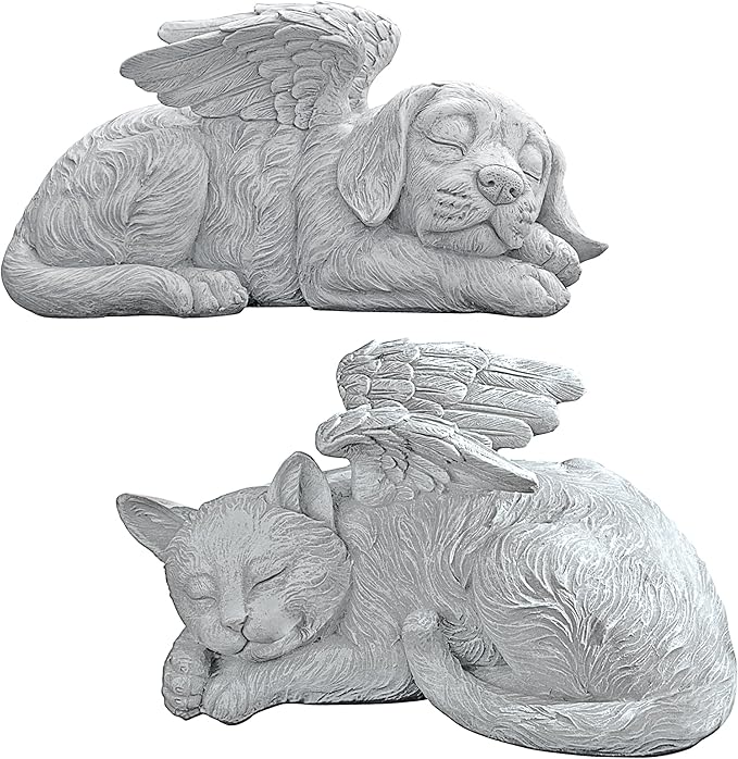Design Toscano QL6080 Cat Angel Pet Memorial Grave Marker Tribute Statue, 10 Inches Wide, 5 Inches Deep, 5 Inches High, Antique Stone Finish