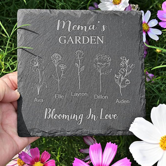 Personalized Garden Stone, Custom Birth Month Flower, Mothers Day Presents, Gifts for Her, Mema & Mom