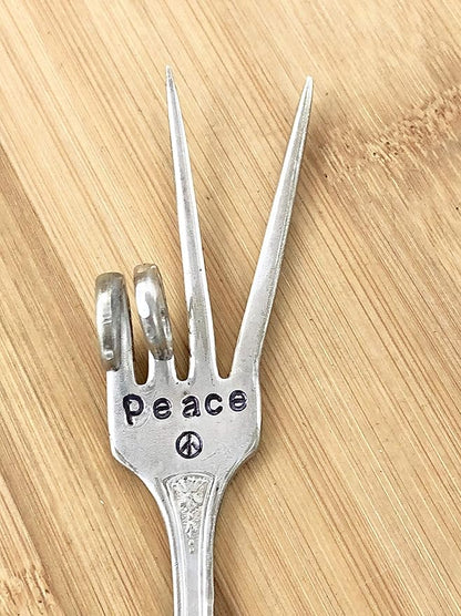 Plant Marker, Peace Sign Fork, Container Indoor Garden, Recycled Fork Stamped