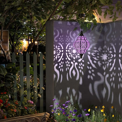 Hapjoy Hanging Solar Lights Outdoor Garden Decor Solar Lantern Waterproof Plastic Moroccan Outdoor Decorations for Patio Pathway Yard Backyard Garden Decorative (1, Purple)