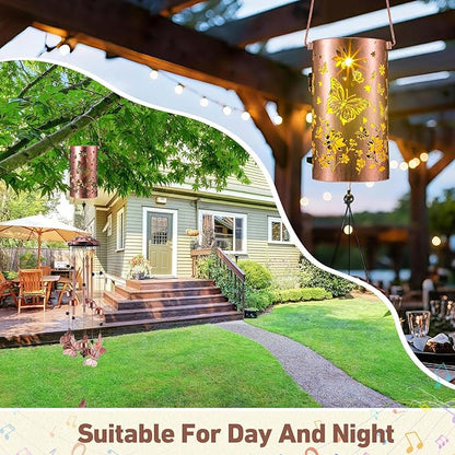 Retisee Butterfly Solar Wind Chimes Outdoor Metal Butterfly Gifts Solar Light Windchimes Outside Indoors Christmas Decoration Birthday Gift for Home Lawn Porch Patio Garden Yard