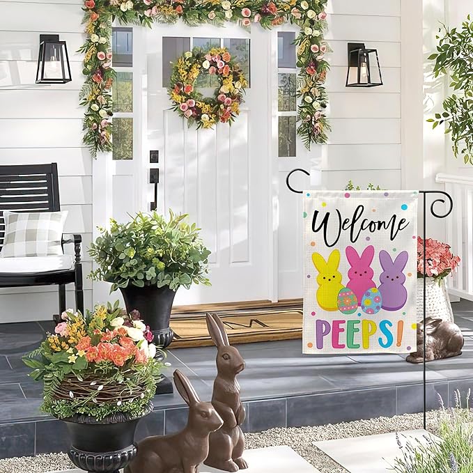 Easter Garden Flag (12x18) Double Sided - Welcome Bunny Spring Yard Flag - Easter Decorations Outdoor - Holiday Flag for Porch Patio Lawn Garden Decor