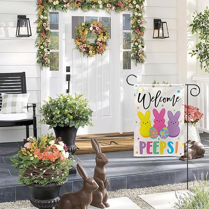 Easter Garden Flag (12x18) Double Sided - Welcome Bunny Spring Yard Flag - Easter Decorations Outdoor - Holiday Flag for Porch Patio Lawn Garden Decor