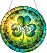 Shamrock Suncatcher Stained Glass Ornaments - 7.87 Inches St. Patrick's Day Clover Window Hanging Decoration, Irish Sun Catcher Home Art Decor for Festival, Gifts for Women Men (Lucky)