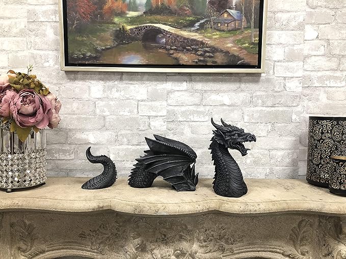 Ebros Swimming Castle Moat Mordor Dragon Lawn Garden Centerpiece Statue 3 Piece 21" Total Length Faux Stone Resin Finish Dungeons and Dragons Decor Figurine