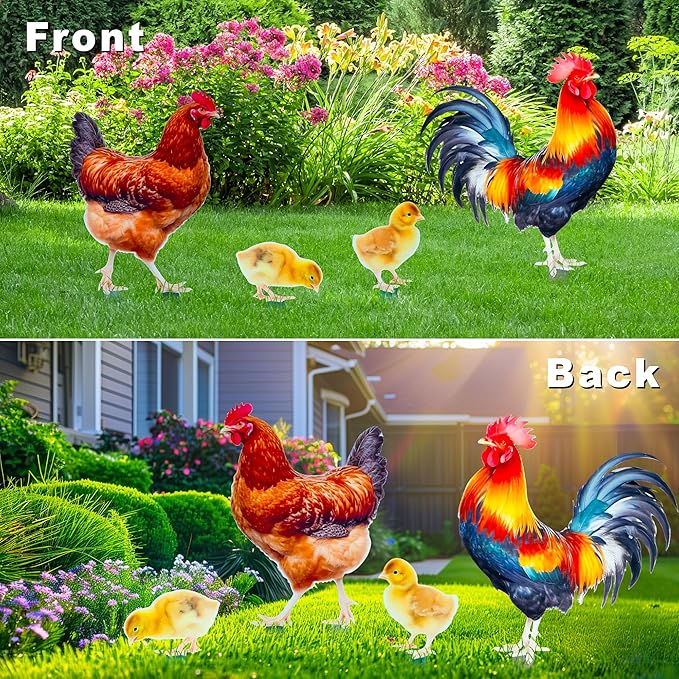 Chicken Decor Metal Garden Stakes Chicken Gifts for Women/Men Chicken Lovers Gifts Multicolor Statues for Yard Art, Outside, Patio, Outdoor Decor, Garden Decorations, Lawn Ornaments