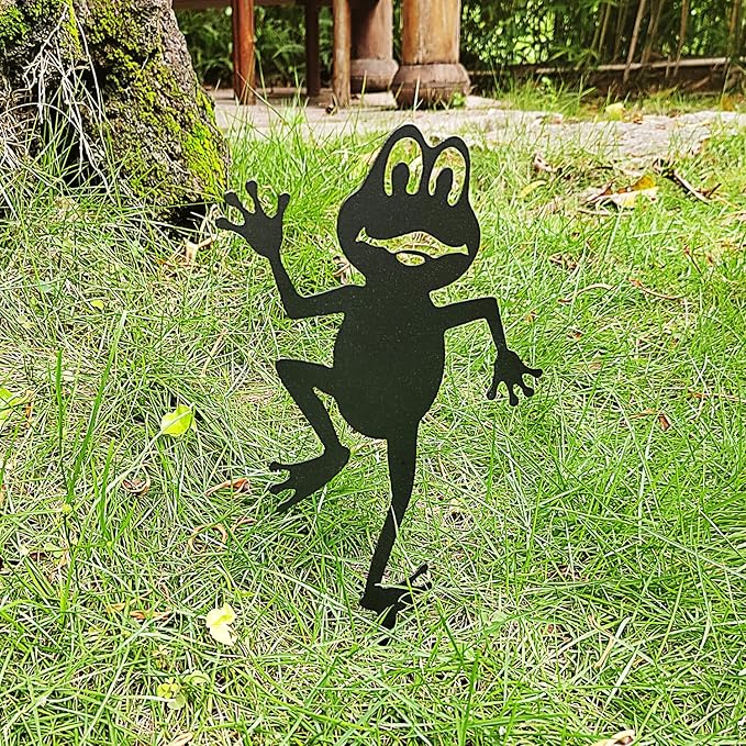 Tipmant Metal Iron Art Decoration Animal Silhouette Decorative Stakes Statues Ornament Crafts for Outdoor Gardens, Yard, Courtyards, Parks, Lawns, Potted Plants, Patio (3 Frogs)
