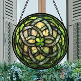 DASTOLL Stained Glass Window Hanging, Abstract Green Clover Sun Catchers Colorful Glass Panel Bless Suncatcher Decor for Birthday for Women, Men, Wife, Aunt, and Mom 14.9x14.9 in