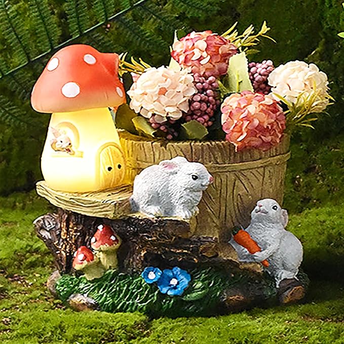Garden Statue Decor, Flower Pots Planters Pots for Succulent, Outdoor Garden Sculpture for Patio Balcony Yard Lawn Decor, Outdoor Statues for Balcony Gifts (Rabbit)