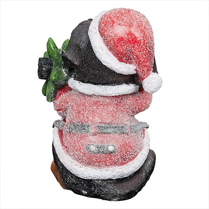 Alpine Corporation 12" Tall Puppy Christmas Statue with Santa Coat and Pine Tree, Weather-Resistant Resin Figurine, Indoor/Outdoor Holiday Decoration for Porch or Entryway