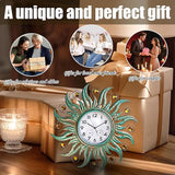 COOZZUHOUR 25 Inch Metal Sun Outdoor Shaped-Clock with Thermometer and Hygrometer Combo, Battery-Powered 10-inch Waterproof Dial and Silent Quartz Movement for Home Decorative Gifts(Cyan)
