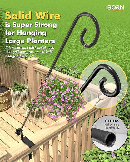 iBorn Deck Hook for Bird Feeder, Hummingbird Feeder Hanger for Deck Railing, Heavy Duty Deck Hanger for Outdoors Hanging, 360° Rotatable Arm, Solid Wire, 28 Inch, Pack of 2