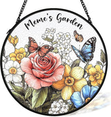 Meme Mothers Day Christmas Birthday Gifts Suncatcher Stained Glass Window Decor from Grandkids for Meme, Meme's Garden Stained Glass Wall Decor,Grandma Gift Sun Catchers Indoor Window,7.9x7.9In