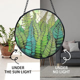 TNUW Fern Plant Stained Glass Window Hanging, Gifts for Plant Lovers Sun Catchers Indoor Window Glass Round Wall Art Decor, Fern Botanical Wall Hanging Decorations, 7.9＂x7.9＂