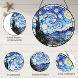 Hanging Stained Glass for Windows,20cm/7.87inch Van Gogh Starry Night Stained Glass Suncatcher with Chain Garden Diamond Glass Panel Hangings Decoration for Home Decor Gifts for Family Friends