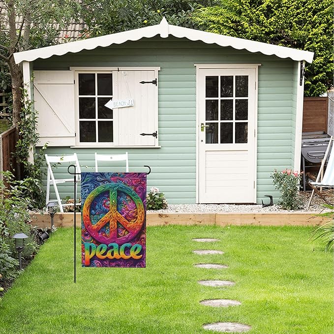 Peace Flower Garden Flag Seasonal Double Sided 12 x 18 Inch Small Yard Flag for Indoor Outdoor Decor Holiday All Seasons