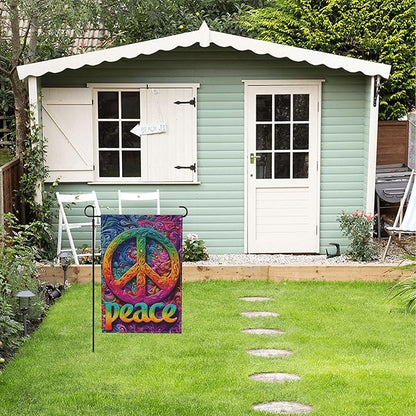 Peace Flower Garden Flag Seasonal Double Sided 12 x 18 Inch Small Yard Flag for Indoor Outdoor Decor Holiday All Seasons