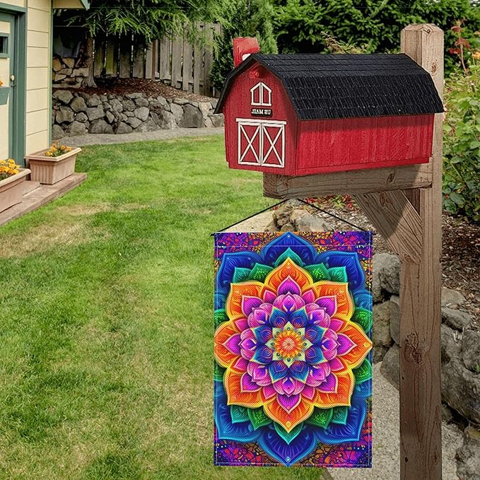 Tie Dye Flower Garden Flag Seasonal Double Sided 12 x 18 Inch Small Yard Flag for Indoor Outdoor Decor Holiday All Seasons